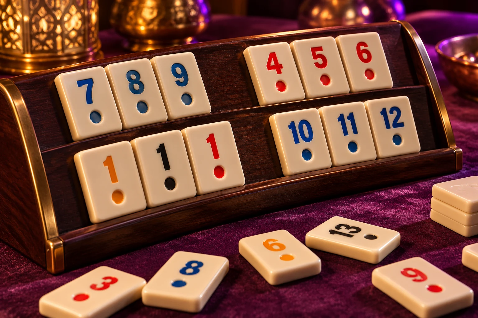 Ivoren Okey-stenen op een luxe houten plankje